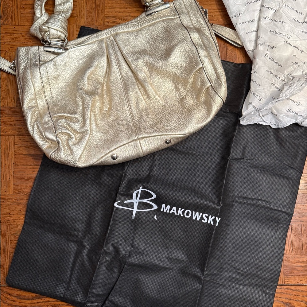 b. makowsky Metallic Champagne Leather Shoulder Bag - Picture 4 of 8